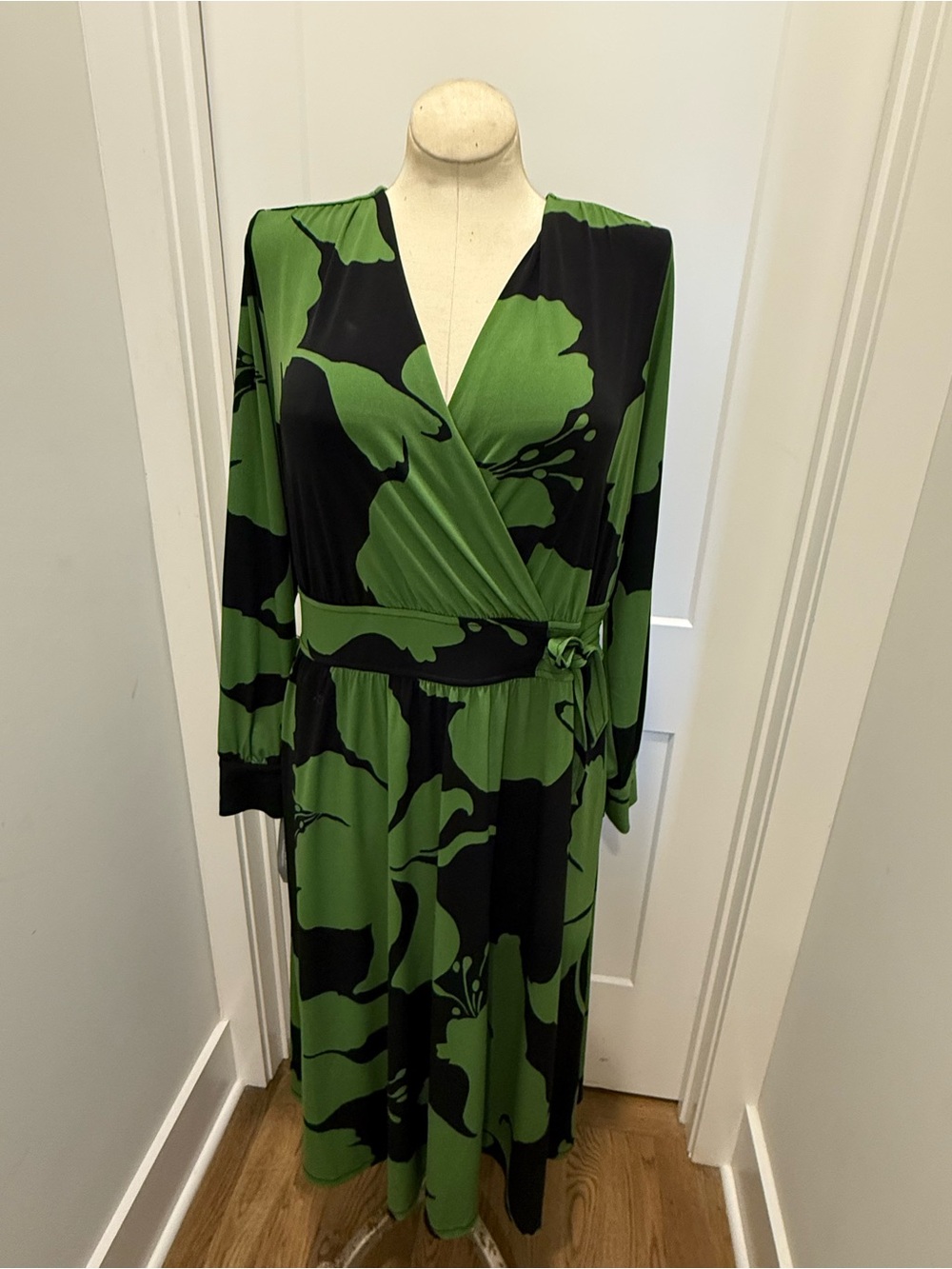 Green & Black Floral Wrap Dress Plus Size